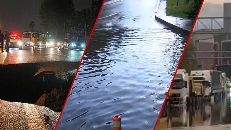 İstanbul'da korku dolu gece! Sağanak yağış metropolü felç etti: Taksim'de kaos, Vatan Caddesi'nde yol çöktü, araçlar su altında!